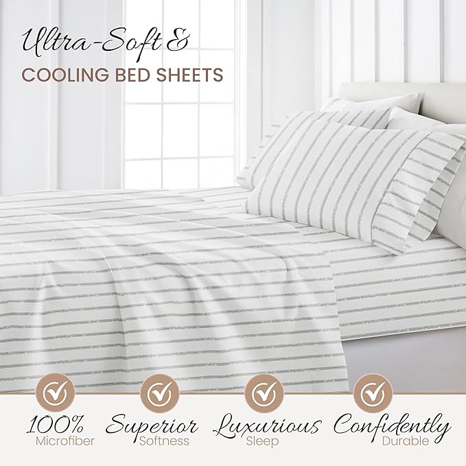 Linen Market 3 Piece Twin Bedding Sheet Set (Light Gray Lines) - Sleep Better Than Ever with These Ultra-Soft & Cooling Bed Sheets for Your Twin Size Bed - Deep Pocket Fits 16" Mattress - LeafyLoom