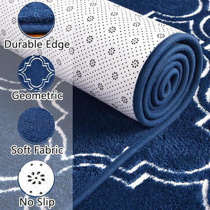 Chicrug Shag Geometric Modern Area Rug for Bedroom, 4x6 Feet Memory Foam Indoor Carpet, Fluffy Rug for Living Room Bedside Room Decor for Family Girls Kids Nursery Play Mat, Navy/White - LeafyLoom