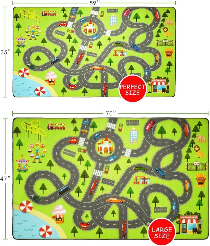 HOMORE Kids Play Mat Rug, Fun and Educational City Play Rug for Hot Wheels Track Racing and Toys, Kids Carpet Playmat Area Rug for Children Bedroom Play Room Nursery, 4x6 Feet - LeafyLoom