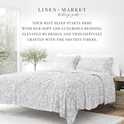 Linen Market 4 Piece King Bedding Sheet Set (Light Gray Roses) - Sleep Better Than Ever with These Ultra-Soft & Cooling Bed Sheets for Your King Size Bed - Deep Pocket Fits 16" Mattress - LeafyLoom