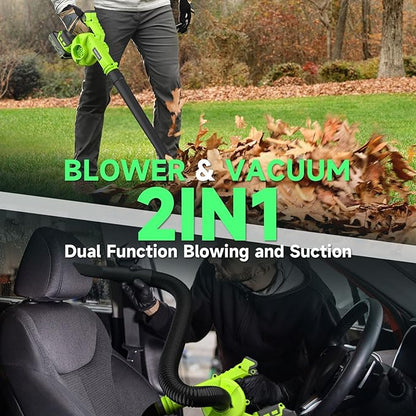 Cordless Leaf Blower with 2 Batteries, Charger & Dust Bag, 2-in-1 20V Cordless Vacuum Cleaner with Self-Locking Switch, Handheld Battery Powered Small Blower for Lawn Care/Dust/Pet Hair/Inflatable Bed - LeafyLoom