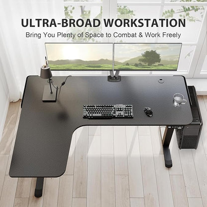 EUREKA ERGONOMIC Standing Desk L Shaped, 60 Inch Gaming Desk Electric Height Adjustable Dual Motor Rising Sit Stand Up Corner Desk for Computer Home Office, Smart Memory Preset Mousepad, Large, Left - LeafyLoom