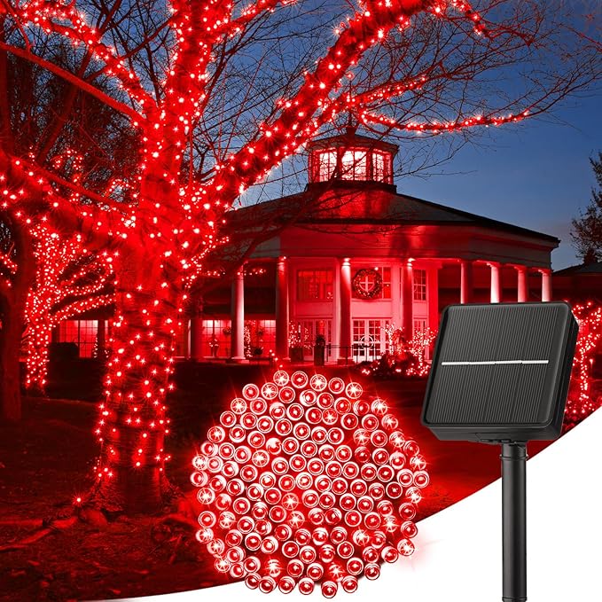 Minetom Solar String Lights Outdoor, 40FT 100 LED String Lights Solar Powered with 8 Lighting Modes, Waterproof Solar Patio Lights Outdoor, Solar String Lights for Outside Tree Yard, Red Minetom