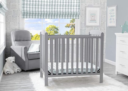 Delta Children Emery Mini Convertible Baby Crib with 2.75-inch Mattress, Grey - LeafyLoom