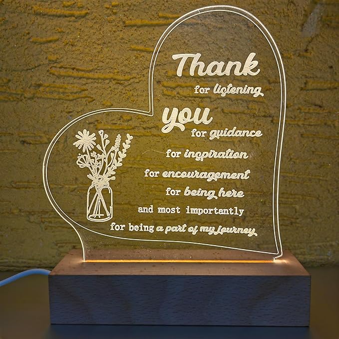 Thank You Gifts for Women Men Acrylic Dimmable Led Night Light Coworker Retirement Inspirational Gift for Colleague Leaving Friends Teacher Birthday Christmas Gifts Decorative Plaques Bedroom Decor - LeafyLoom