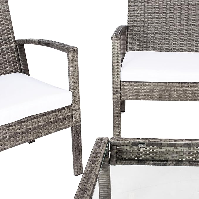 SAFAVIEH Outdoor Collection Bassey Grey Brown/White Cushion 4-Piece Conversation Patio Set PAT7507C - LeafyLoom