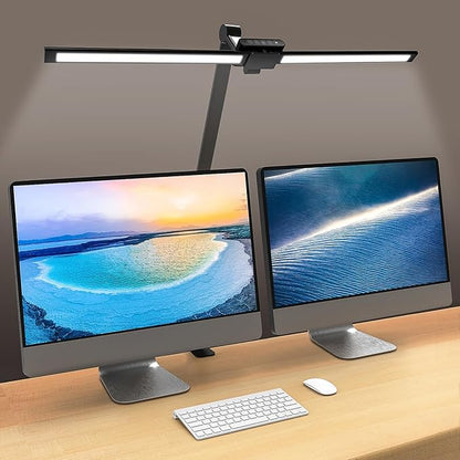 Led Desk Lamp for Office Home - Eye Caring Architect Table Light with Clamp, Dual Screen Computer Smart Light 5 Color 24W Lighting Table Lamp - LeafyLoom