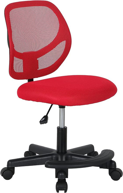 Amazon Basics Kids Adjustable Mesh Low-Back Swivel Study Desk Chair with Footrest, Red - LeafyLoom