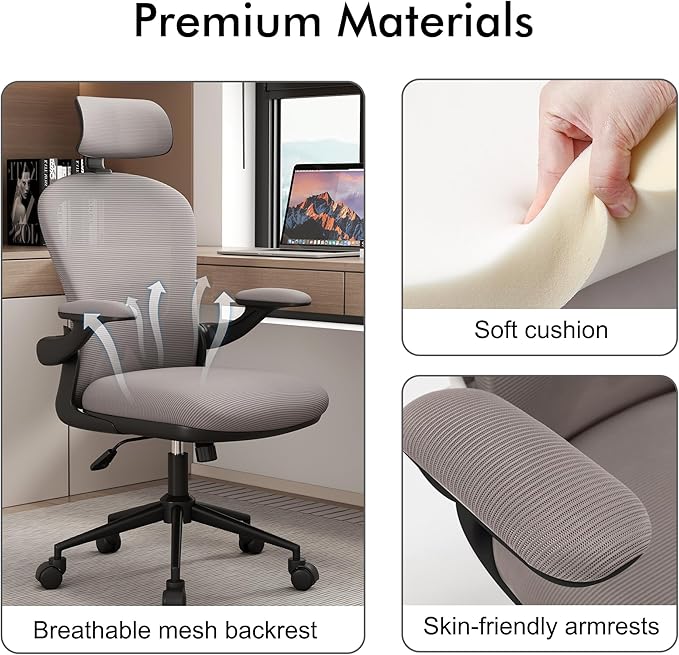 Ergonomic Office Chairs with Adjustable Lumbar Support,Mesh Desk Chair with Adjustable Arms and Wheels,Computer Desk Chair for Home Office Essentials（Headrests,Black） - LeafyLoom