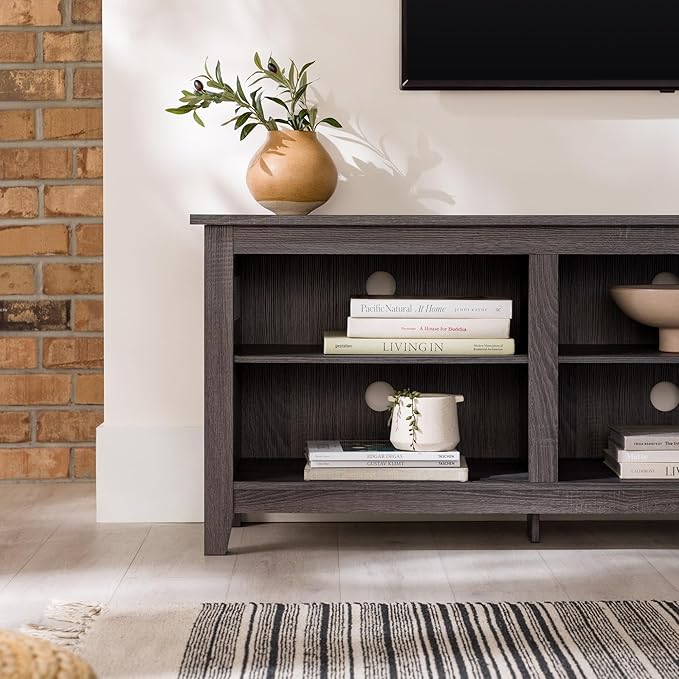 Walker Edison Wren Classic 6 Cubby TV Stand for TVs up to 80 Inches, 70 Inch, Charcoal - LeafyLoom