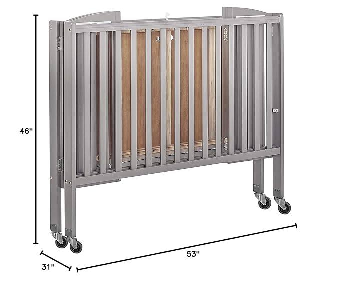 Folding Full Size Convenience Crib In Storm Grey, Two Adjustable Mattress Height Positions, Comes With Heavy Duty Locking Wheels, Flat Folding - LeafyLoom