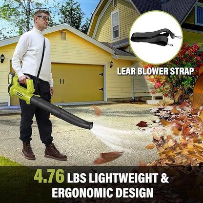 Cordless Leaf Blower,540CFM/170MPH Electric Leaf Blower with 2 * 6.0Ah Battery and Fast Charger, 6 Speed Mode and Turbo Mode Leaf Blower, 20V Battery Powered Leaf Blowers for Lawn Care and Patio - LeafyLoom