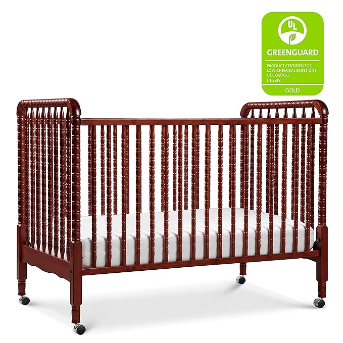 DaVinci Jenny Lind 3-in-1 Convertible Crib in Rich Cherry, Removable Wheels, Greenguard Gold Certified - LeafyLoom