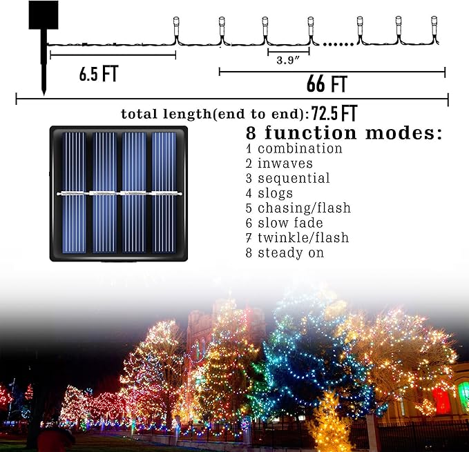 Dazzle Bright 2 Pack Total 400LED 132FT Red Christmas Solar String Outdoor Lights, Solar Powered with 8 Modes Waterproof Fairy Lights for Bedroom Patio Garden Tree Party Yard Decoration DazzleBright