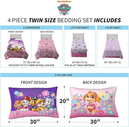 Paw Patrol Girls Kids Bedding Super Soft Comforter and Sheet Set, (4 Piece) Twin Size, (Official) Nickelodeon Product By Franco - LeafyLoom