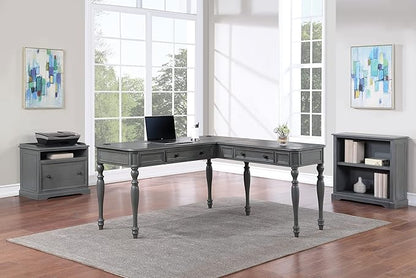 OSP Home Furnishings Country Meadows L-Shape Desk with 2 Full Drawers and Power Hub, Plantation Grey - LeafyLoom