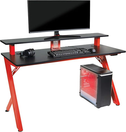 OSP Home Furnishings Area51 Battlestation Gaming Desk with Bluetooth RGB LED Lights, Red - LeafyLoom