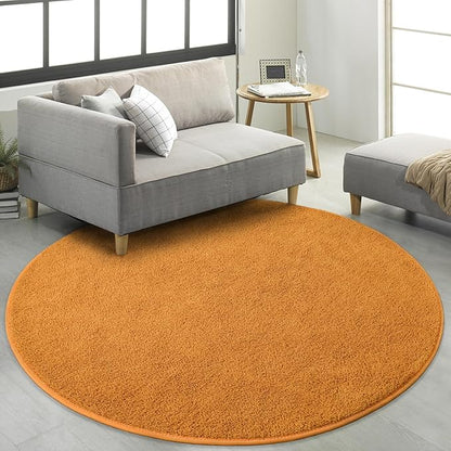 Round Area Rugs for Bedroom Living Room, 4x4 Orange Super Soft Comfy Thickened Memory-Foam Indoor Circle Carpets, Modern Aesthetic Minimalist Carpet for Boys Girls Adults Nursery Home Décor - LeafyLoom