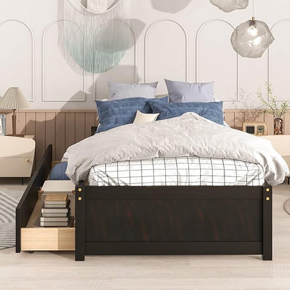 Twin Bed with 2 Storage Drawers, Solid Pinewood Twin Size Bed Frame,for Boys/Girls/Teens Bedroom, Easy to Assemble, No Box Spring Needed,Espresso - LeafyLoom