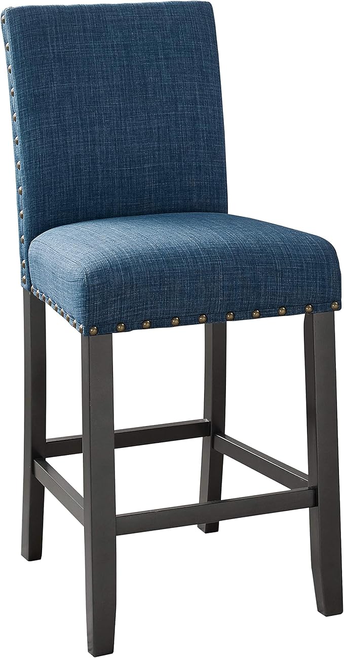 New Classic Furniture Crispin Counter Dining Chair (Set of Six), 100% Polyester Marine Blue Fabric with Espresso Legs - LeafyLoom