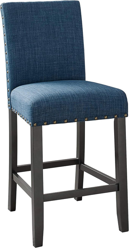 New Classic Furniture Crispin Counter Dining Chair (Set of Four), 100% Polyester Marine Blue Fabric with Espresso Legs - LeafyLoom