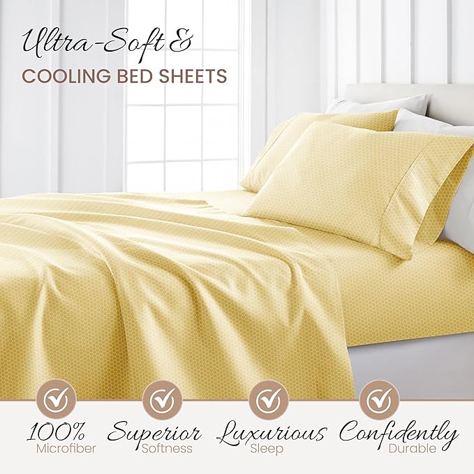 Linen Market 4 Piece Full Bedding Sheet Set (Yellow Geometric) - Sleep Better Than Ever with These Ultra-Soft & Cooling Bed Sheets for Your Full Size Bed - Deep Pocket Fits 16" Mattress - LeafyLoom