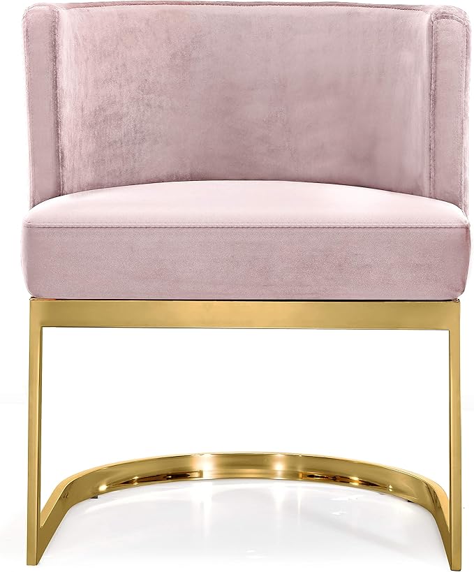 Meridian Furniture Gianna Collection Modern | Contemporary Velvet Upholstered Dining Chair with Polished Gold Metal Frame, 24" W x 22" D x 29.5" H, Pink - LeafyLoom