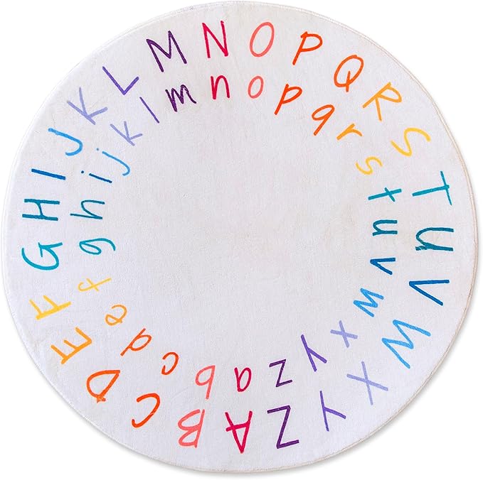 ABC Rug for Kids Room - 40 inch Round Alphabet Rug - ABC Classroom Rug for Kids Learning - Round Rug for Kids Room Decor - ABC Rugs for Kids Playroom - Round Nursery Rug - ABC Mats for Floor Toddlers - LeafyLoom