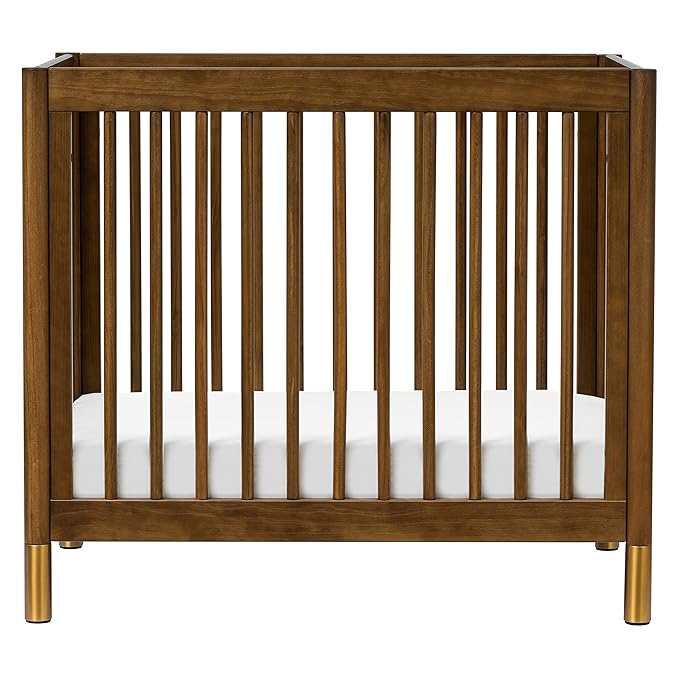 babyletto Gelato 4-in-1 Convertible Mini Crib in Natural Walnut and Brushed Gold Feet, Greenguard Gold Certified - LeafyLoom