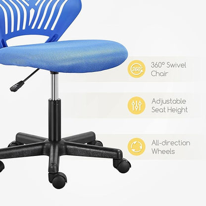 Yaheetech Students Desk Chair Low-Back Armless Study Chair Swivel Task Chair Cute Bedroom Chair with Lumbar Support Adjustable Height for Youth, Blue - LeafyLoom