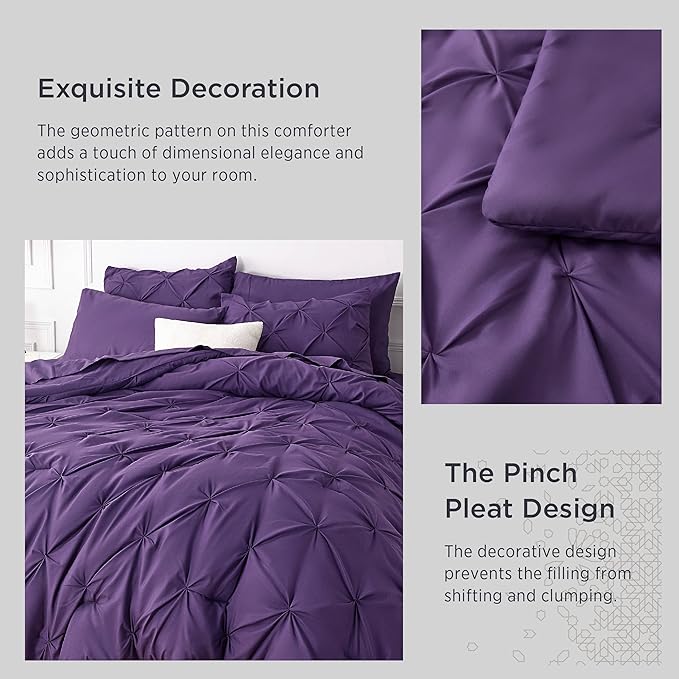 Bedsure King Size Comforter Set - Bedding Set King 7 Pieces, Pintuck Bed in a Bag Purple Bed Set with Comforter, Sheets, Pillowcases & Shams - LeafyLoom