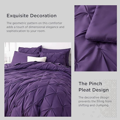 Bedsure California King Comforter Set - Cal King Bed Set 7 Pieces, Pinch Pleat Purple Cali King Bedding Set with Comforter, Sheets, Pillowcases & Shams - LeafyLoom