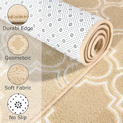 Chicrug Shag Geometric Modern Area Rug for Living Room, 4x6 Feet Large Memory Foam Indoor Carpet, Fluffy Rug for Bedroom Bedside Room Decor for Family Girls Kids Nursery, Beige/White - LeafyLoom