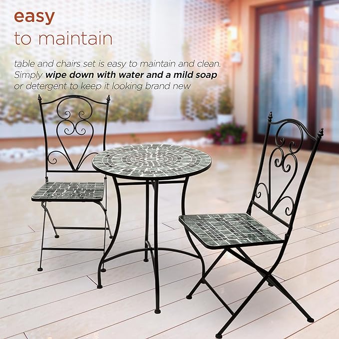 Alpine Corporation Alpine Marbled Glass Mosaic Bistro Set, Onesize, Black/Gray - LeafyLoom