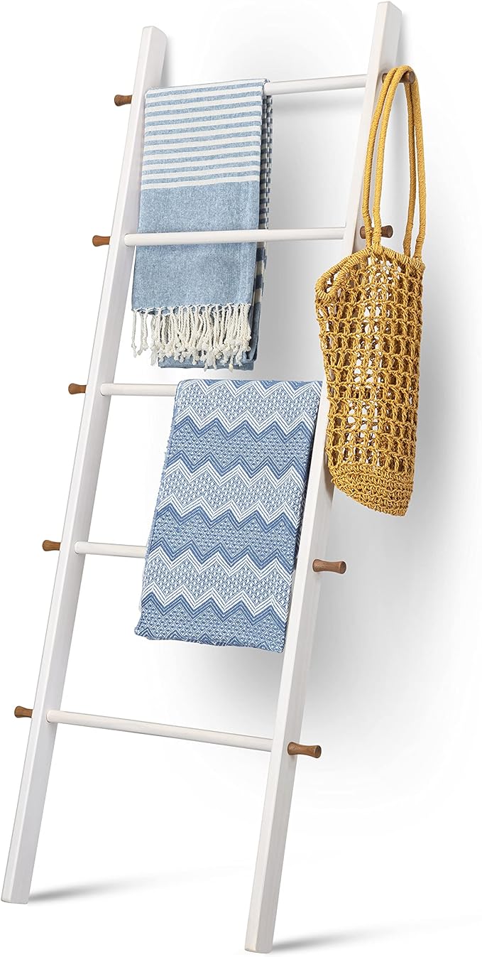 5 Ft Wooden Blanket Ladder Farmhouse - Quilt Ladder for Bedroom - Wood Ladder Decor - Decorative Ladder for Blankets - Easy to Assemble - Farmhouse Ladder Blanket Holder - Wooden Ladder for Blankets - LeafyLoom