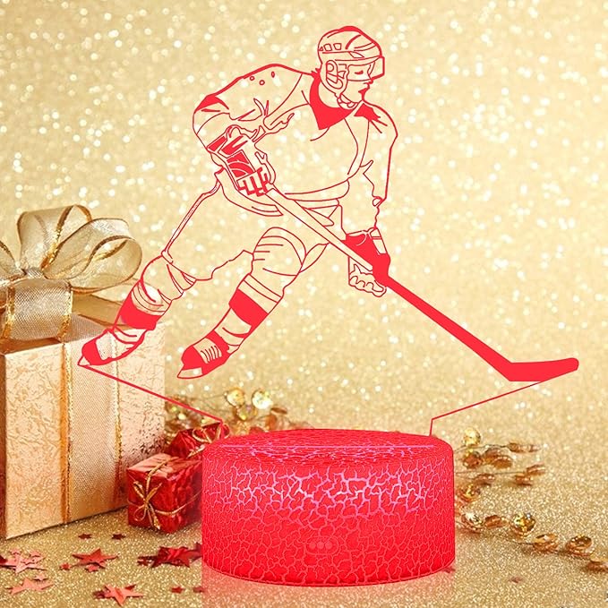 Teenager christmas gifts xmas gift 3D Illusion Hockey Night Light Lamp 16 Color Change Touch White Crack Base with Remote Control Birthday Gift for Boys and Girls Hockey lover - LeafyLoom