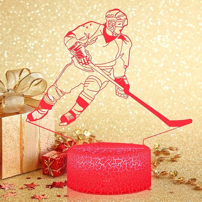 Teenager christmas gifts xmas gift 3D Illusion Hockey Night Light Lamp 16 Color Change Touch White Crack Base with Remote Control Birthday Gift for Boys and Girls Hockey lover - LeafyLoom