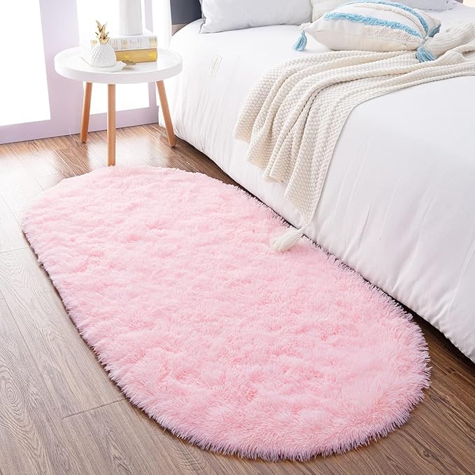 Noahas Ultra Soft Fluffy Rugs,Pink Area Rugs for Bedroom Shaggy Oval 2.6' x 5.3' Kids Bedroom Fuzzy Bedside Small Carpet Aesthetic,Nursery Rug for Baby,Room Decor for Teen Girls - LeafyLoom