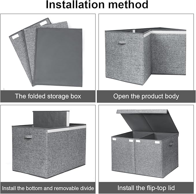 popoly 122L Large Toy Box Chest with Lid, Foldable Toy Storage Organizer Bin Boxes with Removable Divider for Kids, Boys, Girls, Nursery, Playroom, 26"x17" x17"(Linen Gray) - LeafyLoom