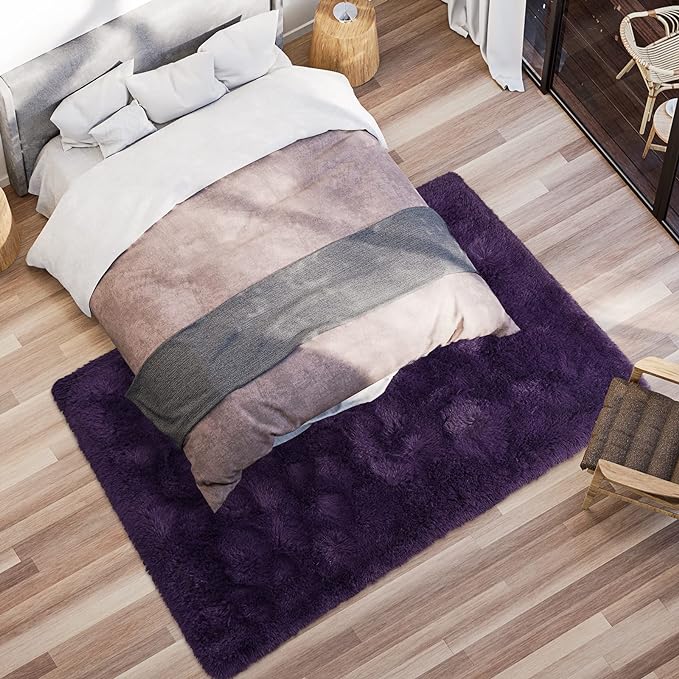 Softlife Rug for Living Room 6x9 Large Area Rug for Bedroom Super Soft Shaggy Rugs for Kids Room Fluffy Fuzzy Carpets Long Plush Bedside Rug Nursery Christmas Home Decoration for Boys Girls, Purple - LeafyLoom