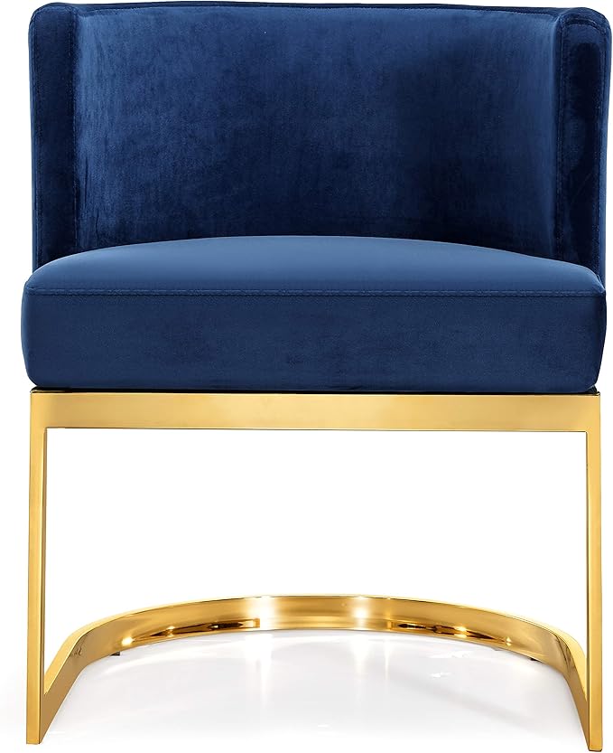 Meridian Furniture Gianna Collection Modern | Contemporary Velvet Upholstered Dining Chair with Polished Gold Metal Frame, 24" W x 22" D x 29.5" H, Navy - LeafyLoom