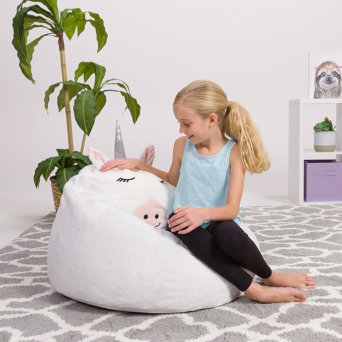 Posh Creations Cute Soft and Comfy Bean Bag Chair for Kids, Animal - Purple Bunny - LeafyLoom