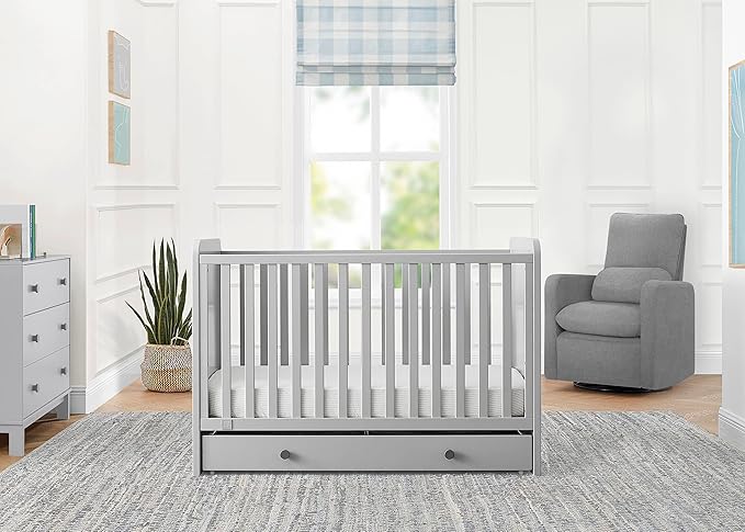 GAP babyGap Graham 4-in-1 Convertible Crib with Storage Drawer - Greenguard Gold Certified, Grey/Dark Grey - LeafyLoom