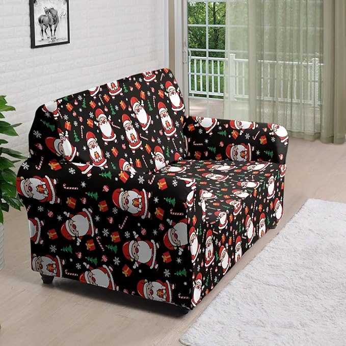 FKELYI Christmas Decorations Indoor Easy Going Stretch Sofa Slipcover Santa Claus Sofa Couch Cover Comfortable Furniture Protector M FKELYI