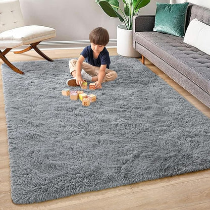 Super Soft Fluffy Shaggy Rugs 3x5 Feet for Living Room Bedroom, Fuzzy Plush Area Rugs for Girls Kids Room Nursery Home Decor, Furry Dorm Throw Rug Non-Slip Indoor Floor Carpet, Grey - LeafyLoom