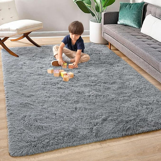 Super Soft Fluffy Shaggy Rugs 6x9 Feet for Living Room Bedroom, Fuzzy Plush Area Rugs for Girls Kids Room Nursery Home Decor, Furry Dorm Throw Rug Cute Non-Slip Indoor Floor Carpet, Grey - LeafyLoom