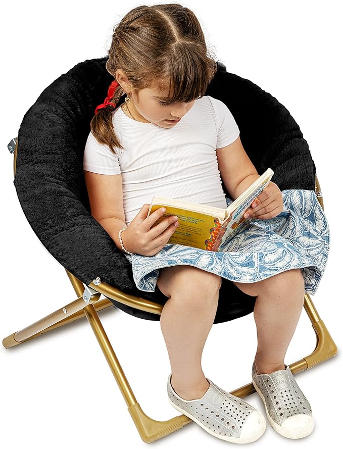 Milliard Mini Cozy Chair for Kids, Sensory Faux Fur Folding Saucer Chair for Toddlers, Black - LeafyLoom