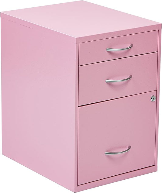 OSP Home Furnishings HPB Heavy Duty 3-Drawer Metal File Cabinet for Standard Files and Office Supplies, Pink Finish - LeafyLoom