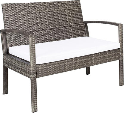 SAFAVIEH Outdoor Collection Bassey Grey Brown/White Cushion 4-Piece Conversation Patio Set PAT7507C - LeafyLoom