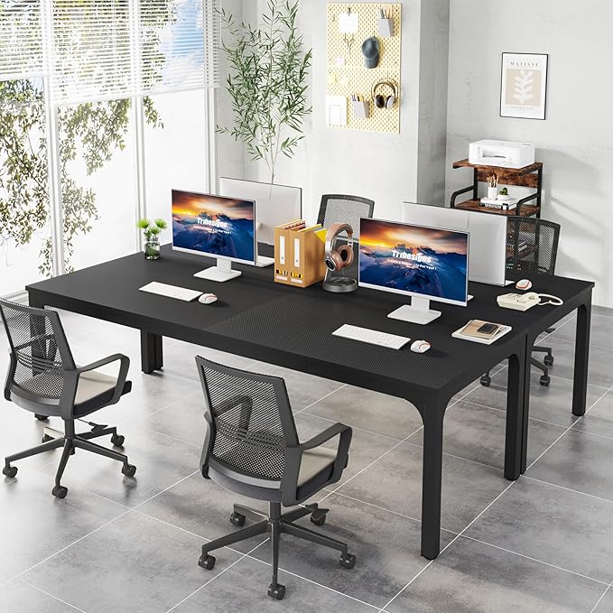 78.7 Inches Extra Long Two Person Office Desk,Double Workstation for Home Office,Black - LeafyLoom